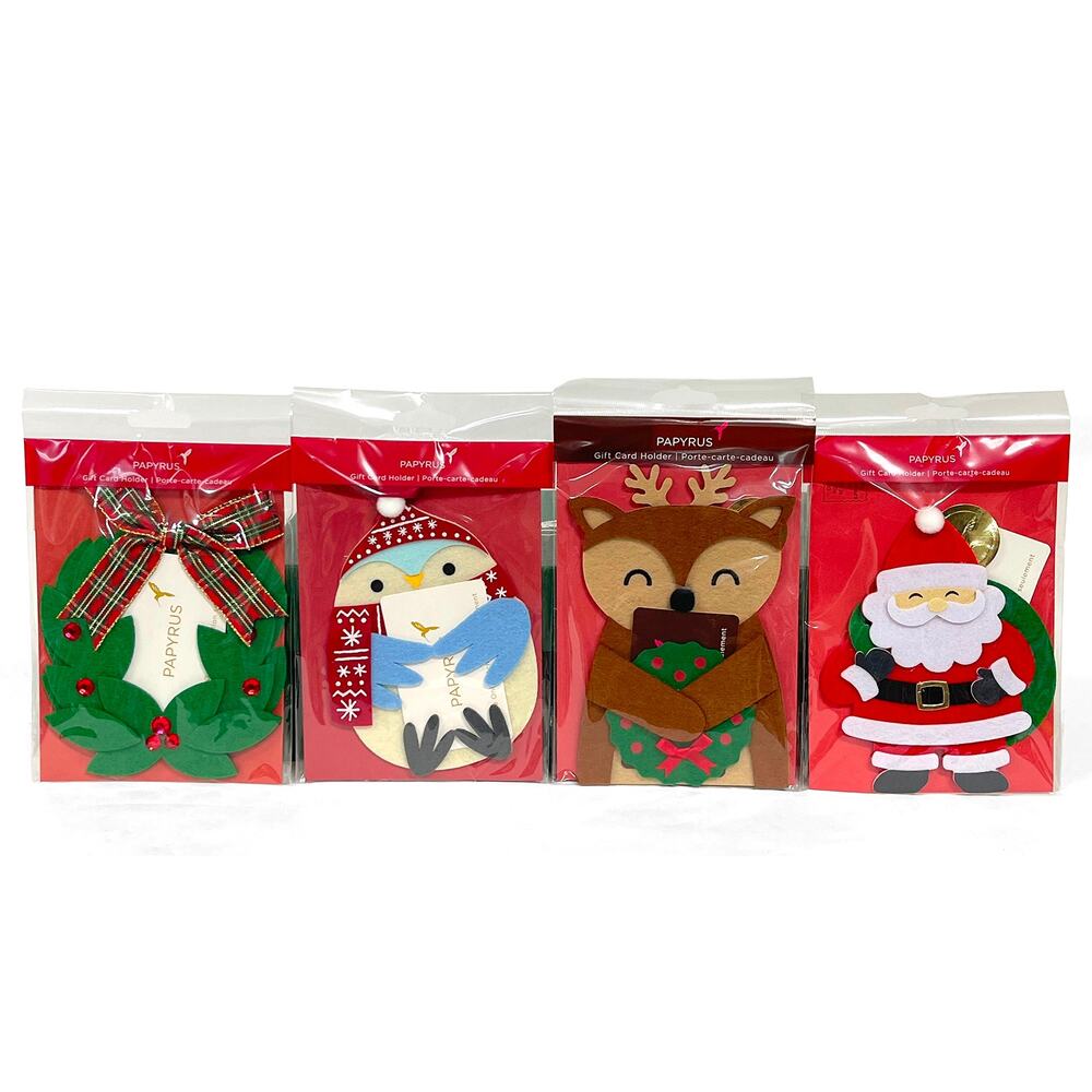 Papyrus Christmas Gift Card Holders 4-Count New Santa Reindeer Penguin Wreath